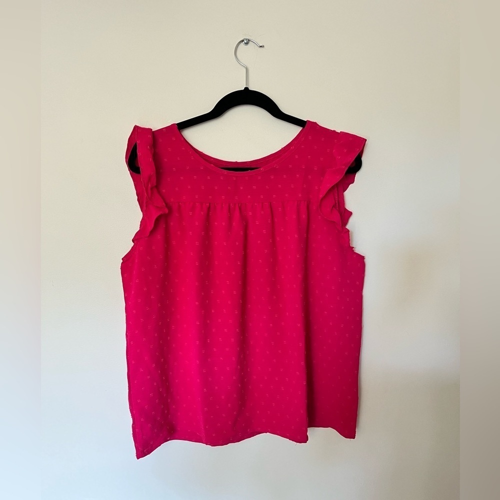 Hot pink ruffle sleeve short sleeve dress blouse